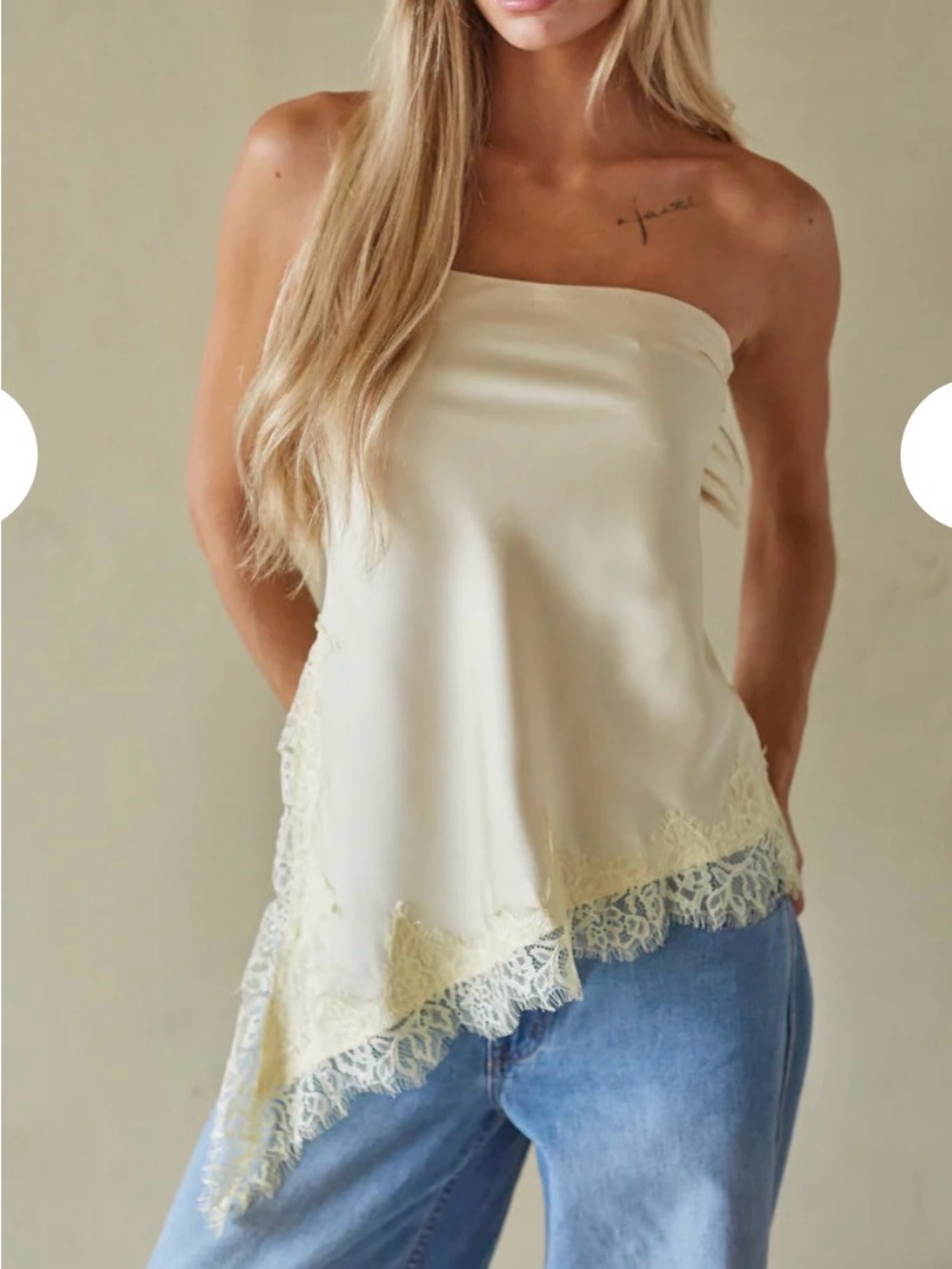 American Threads Lace-Trim Satin Top in Butter Yellow